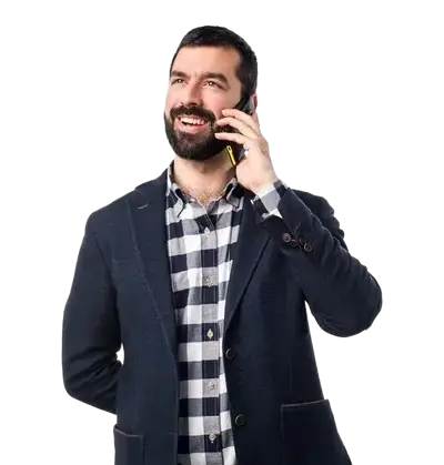 Man belt met mobiele telefoon voor beveiligingsdiensten offerte